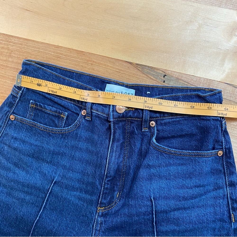 LOFT Pintucked High Rise Straight Jeans in Refined Dark Indigo Wash - Picture 4 of 11